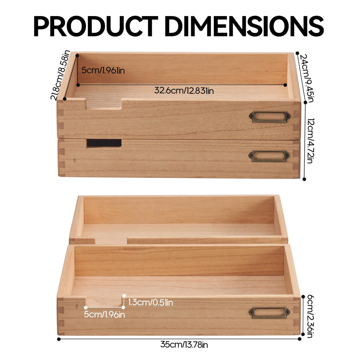 KIRIGEN Wood Desk Organizer Set of 2 Stackable Paper Tray Desktop Document Storage Wooden Letter Trays 2TTP-NA