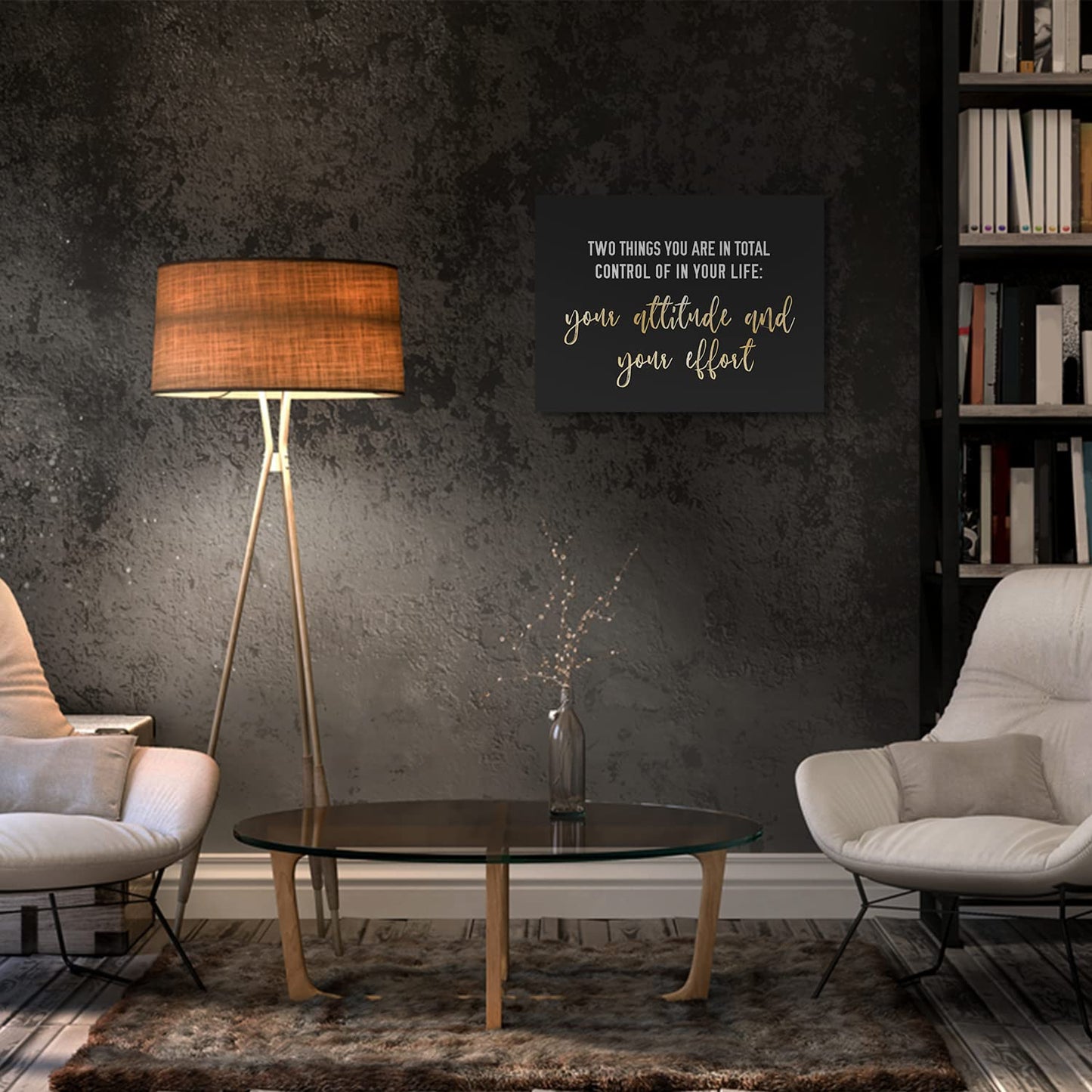 WOWGOOMO Entrepreneur Motivational Canvas Wall Art Inspirational Quotes Wall Art Control Your Attitude and Effert Canvas Print Framed for Home Office Workplace Classroom Bedroom Wall Decor 12"x16"