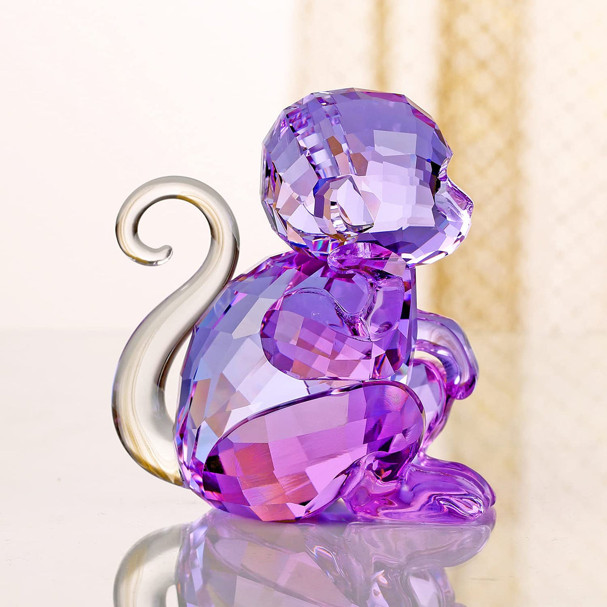 DOJOZ Crystal Little Monkey Animals Lovely Craft Decorations for Home Ornaments Christmas Collectible Birthday Gifts Figurines (Purple)
