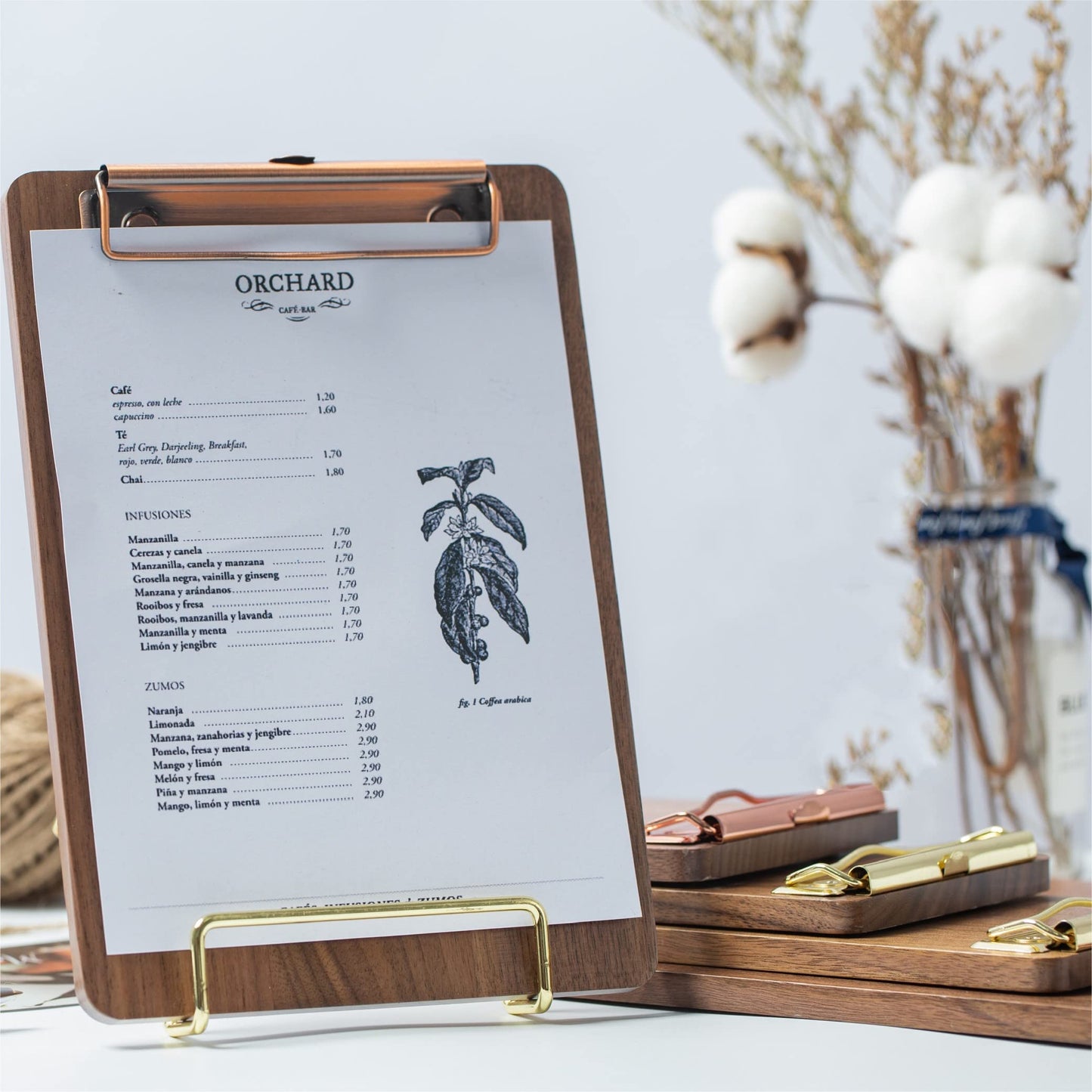 Solid Hardwood Walnut Clipboard with Stand Set - Ideal for Menu Display, Receipt Holder, and More for Restaurants, Bars, Coffee Shops, Self-Service BBQ, Tables, and Countertops