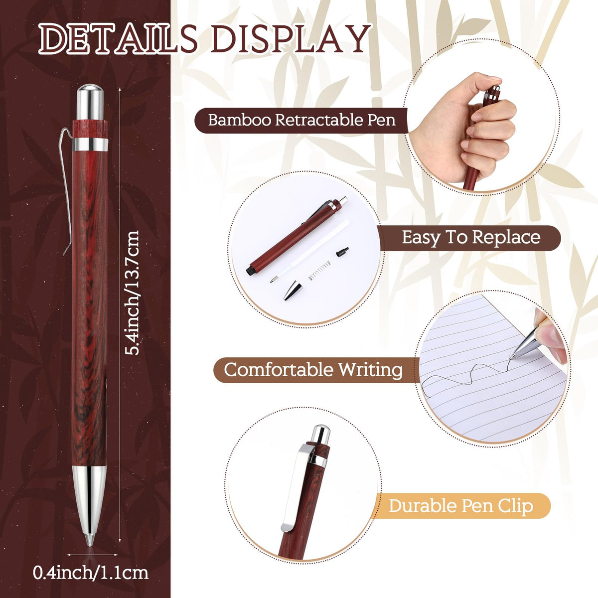 Sayglossy 12 Pcs Bamboo Pens Employee Appreciation Gifts Engraving Wooden Ballpoint Pens Must Have for Writing Office Staff Coworkers(Elegant Color)