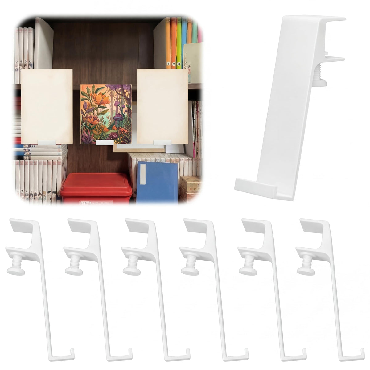 Chumia 6 Pcs Adjustable Book Stand for Display Bookcase Bookshelf Book Comics Display Holder Manga Stand Easel Collector for Library Bookstore Album Cd Magazine Postcard Artworks Home