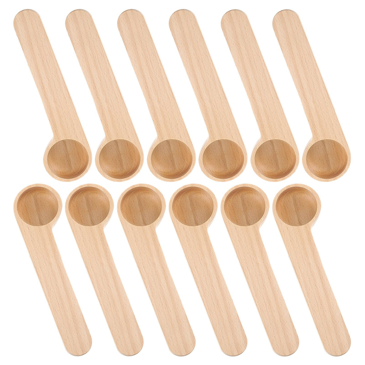 XLIUAX 12 Pcs Wooden Coffee Spoons, Tablespoon Measuring Scoop with Bag Sealer Clip for Ground Beans, Espresso Coffee, Tea, Sugar, Salt Home Kitchen Tools Utensils