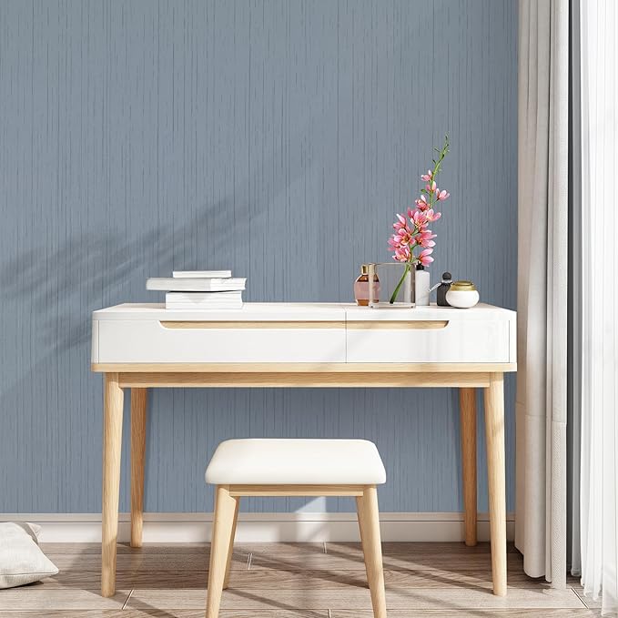 Grasscloth Peel and Stick Wallpaper Grey Blue 15.74" x 472.44" Modern Textured