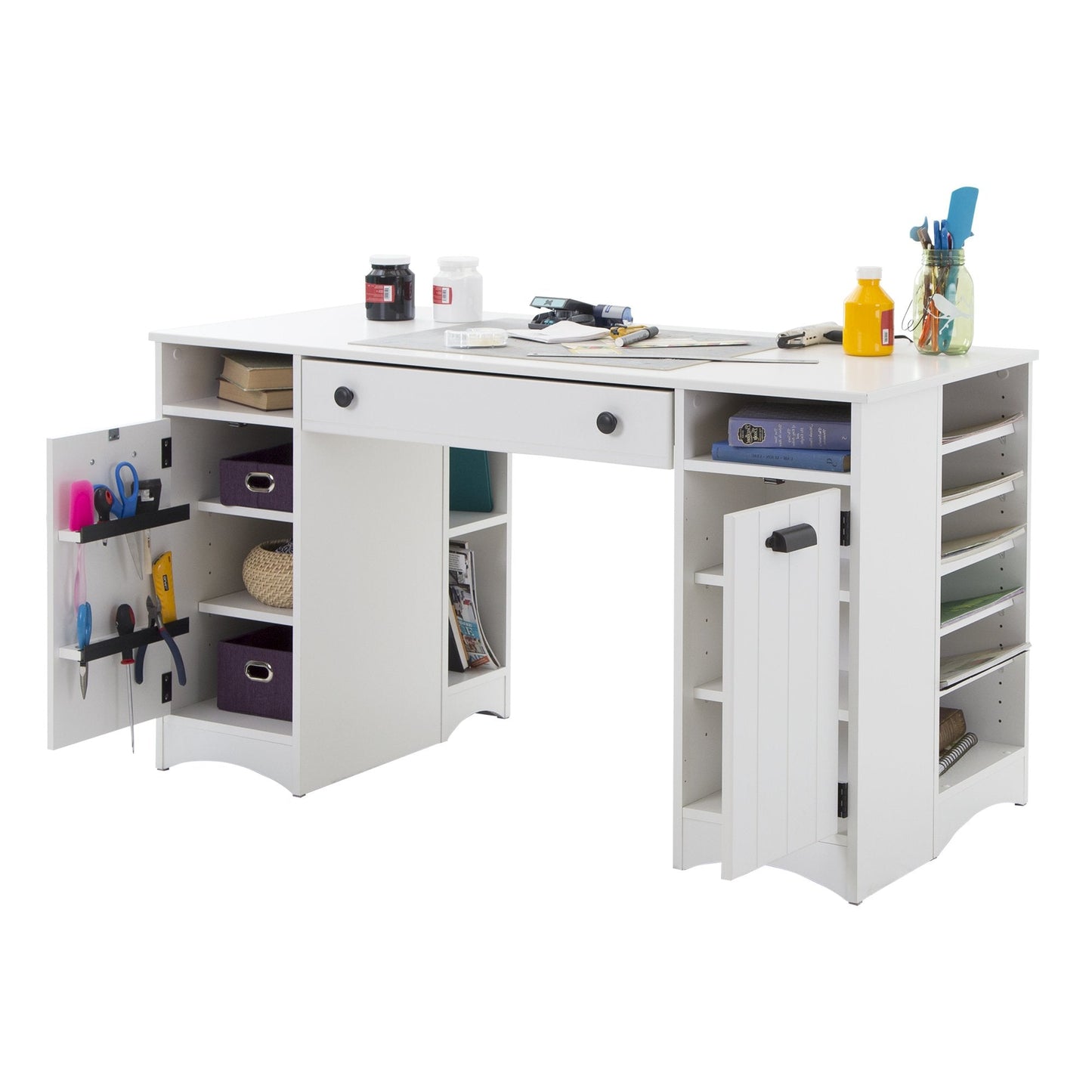 South Shore Artwork Craft Table with Storage Pure White, Coastal
