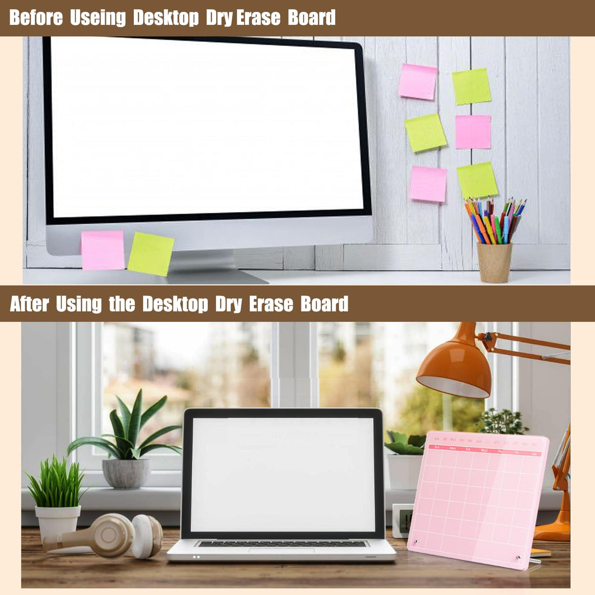 Marribol Calendar Dry Erase Board,12"X10",Acrylic Desk Calendar with Stand,Pink Dry Erase Board for Home Office School
