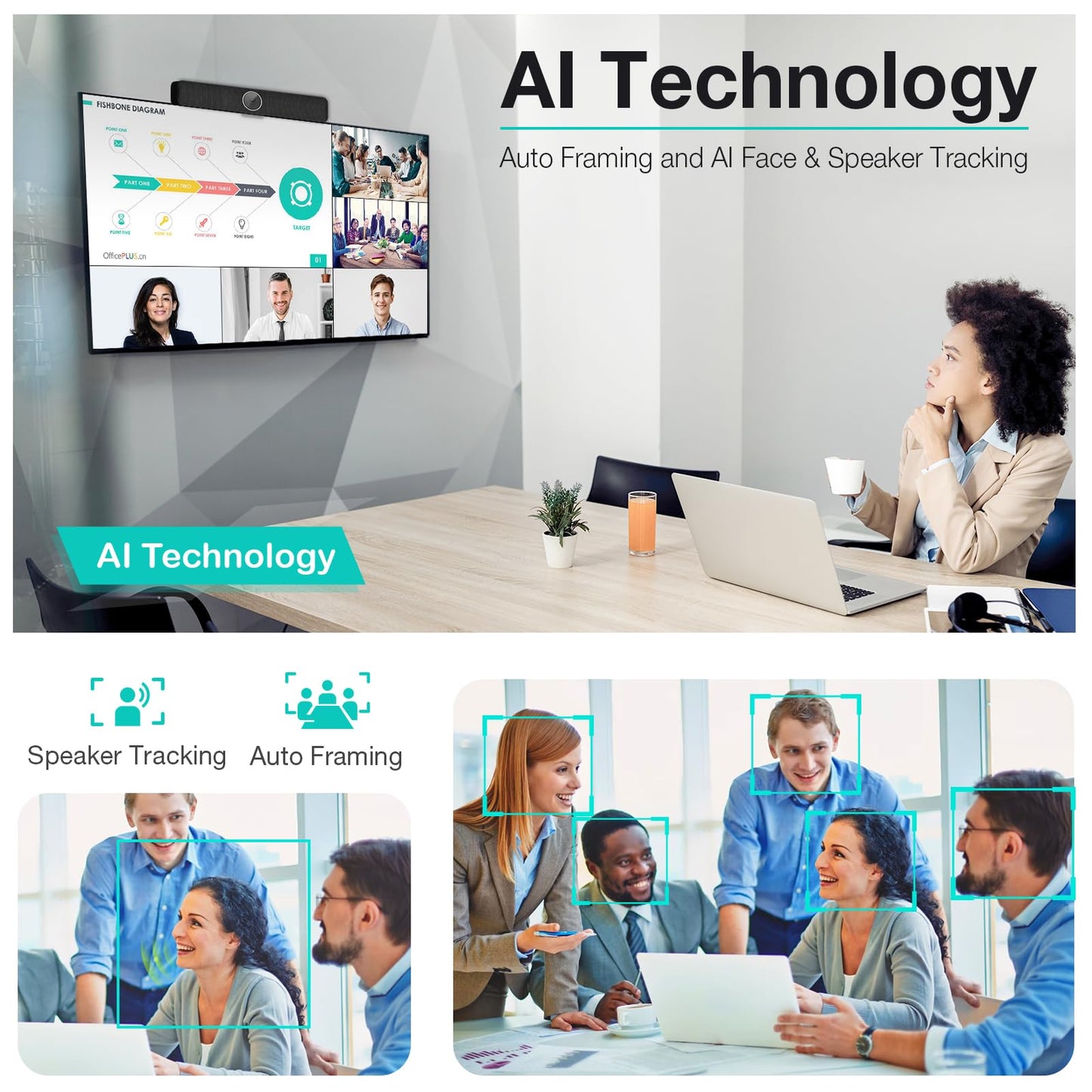 RayBit TB5 Video Conferencing System - Zoom Certificated, Ultra 4K Pro Audio and Video Conference Room Camera with 4 Microphone Arrays & Stereo Speakers, 120° Wide Angle Webcam for TV/Meeting Room
