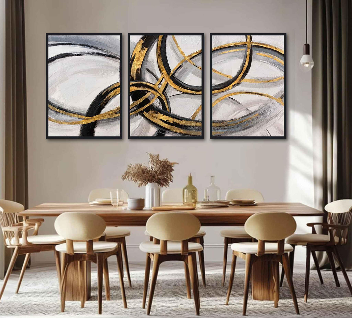 3Pcs Black and Gold Wall Art Modern Abstract Art Wall Decor Black Gold Line Painting Pictures Minimalist line Poster Prints for Living Room Bedroom Office Home Decoration 12x16inch Unframed