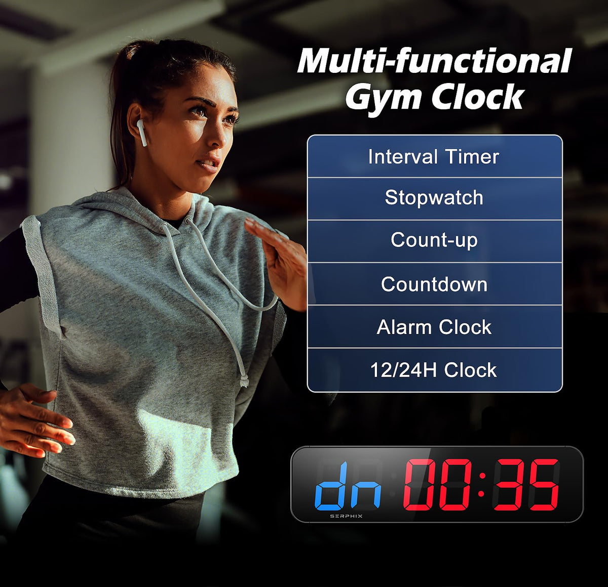 15.2" Gym Timer, Large Digital Gym Clock Wall with App & Remote Control, Customizable LED Colors, Count Down & Up, Stopwatch, Digital Timer for Fitness Classroom Home Garage Outdoor
