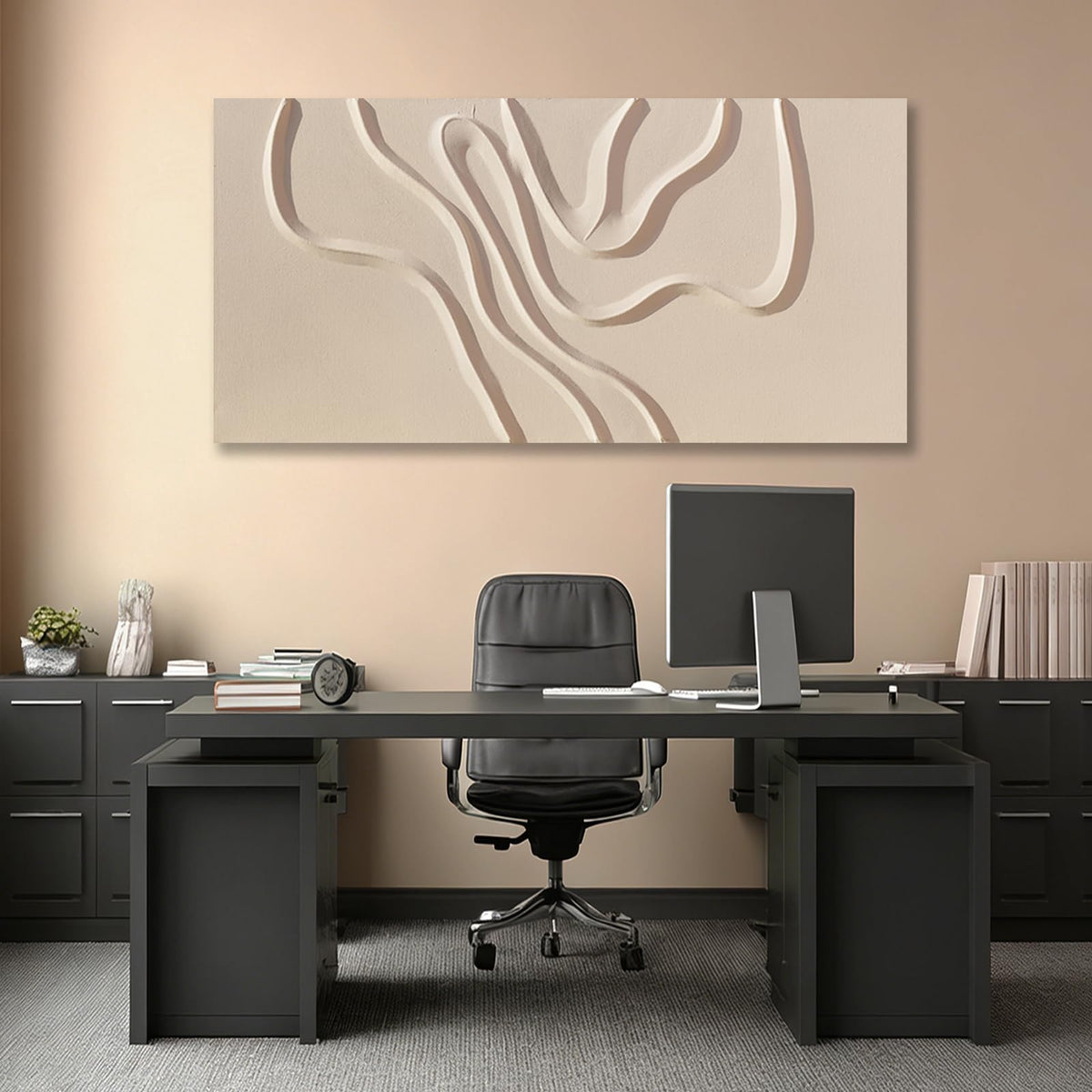 Hue7Art Abstract Beige Canvas Wall Art Modern Minimalist Geometric Hand Painting Artwork for Living Room Bedroom Office Neutral Wall Decor 24x48 Inch