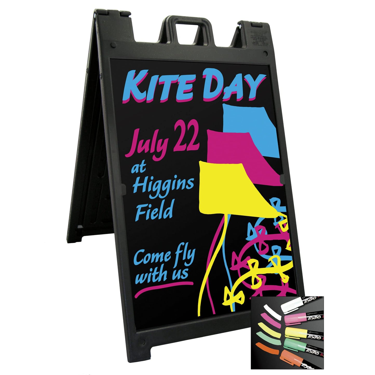 Plasticade Signicade Deluxe A Frame Durable Folding Double Sided Portable Sidewalk Curb Sign Display with Quick-Change System, Black
