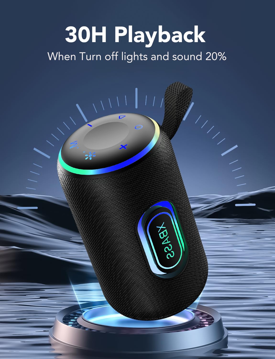Portable Bluetooth Speaker, Bluetooth 5.4 Speaker, 30W Dual Speaker, 2.0 Channel, Deep Bass, 30H Playtime, Colorful RGB Lights, IPX7 Waterproof, TWS pairing for Outdoor/Home/Party/Travel, Gift Ideas