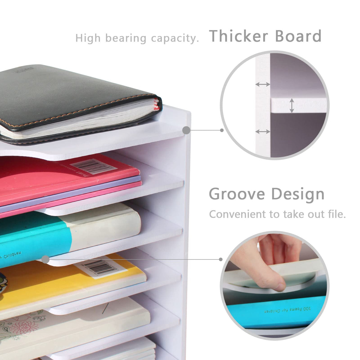SONGWAY File Organizer for Desk - 7 Tier Wide Document Holder, Letter Mail Tray Storage Rack, A4 Paper Storage Holder, Desktop Organizer for Home Office School, White
