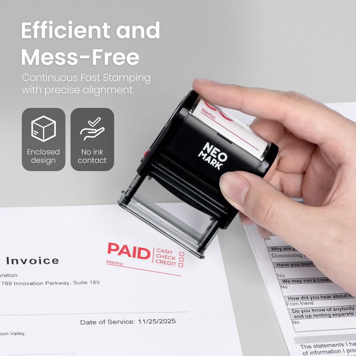 NEO MARK Self-Inking Paid Rubber Stamp, Replaceable Office Stamp for for Business, Accounting & Retail Use – with an Extra Refill Ink Pad