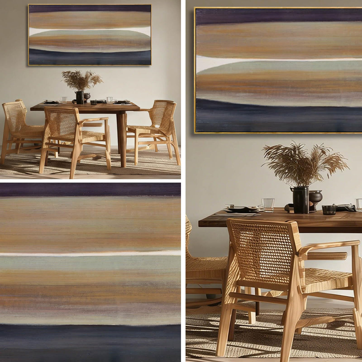 Neutral Brown and Black Abstract Wall Art 24x48 Inch, Large Framed Canvas Prints with Wooden Frame, Modern Minimalist Home Decoration for Bedroom Living Room or Office