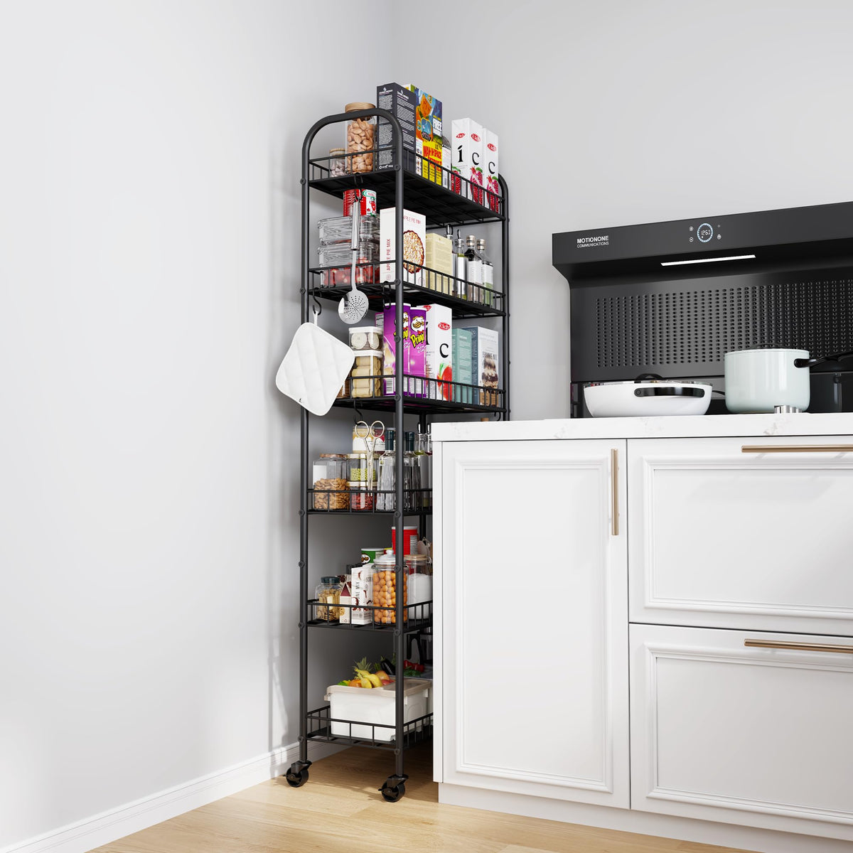Qiaoxuan 6 Tier Slim Storage Cart with Wheels, Metal Mobile Shelving Unit Organizer Utility Cart for Office Bathroom Kitchen Laundry Room Narrow Places (10inches)