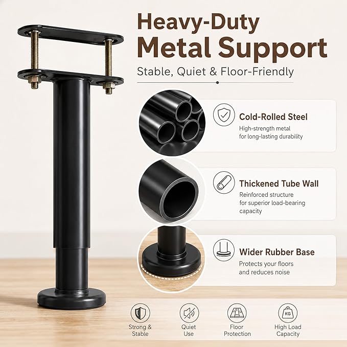 6Pcs Bed Frame Support Leg, Adjustable 14" to 23.6", Increase Under-Bed Storage