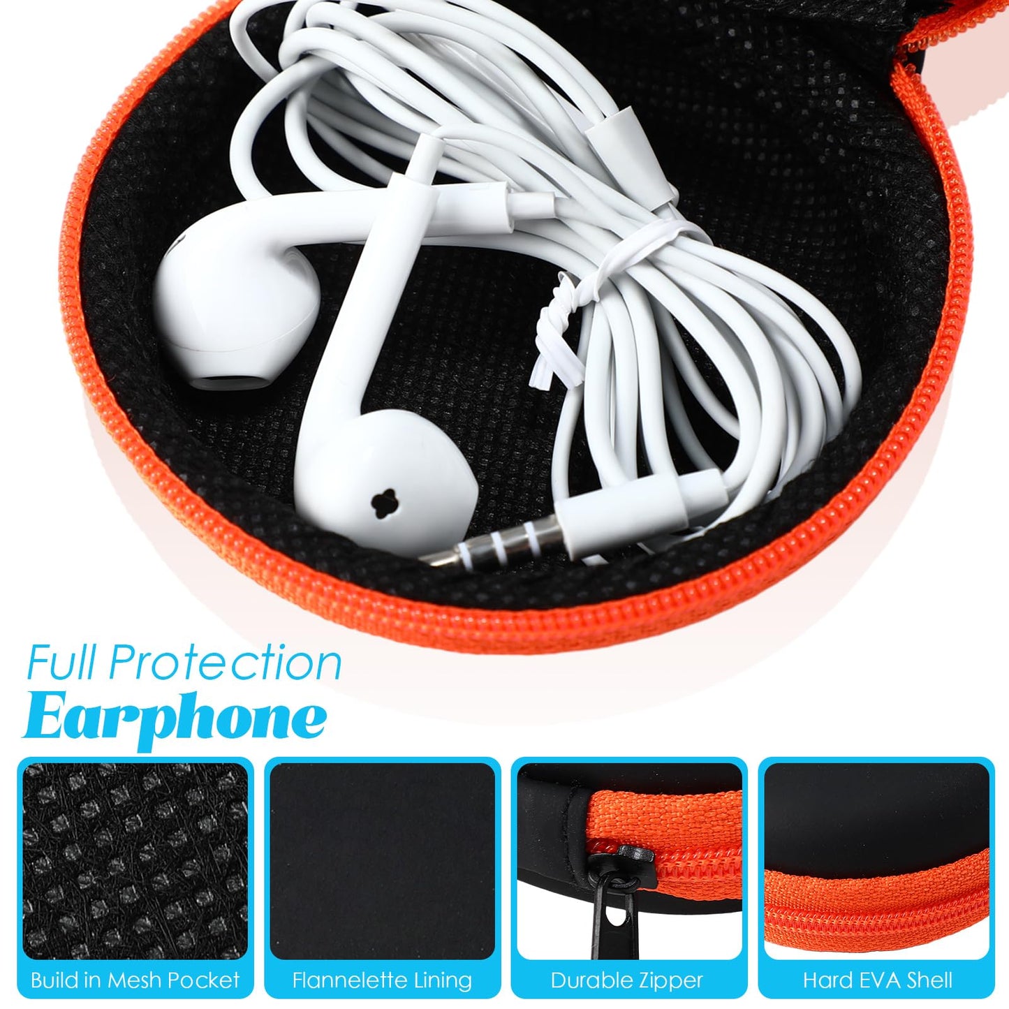 Abbylike 30 Pack Headphone Case Earphone Earbud Headset Carrying Case Holder Hard EVA Headset Travel Pouch Square Storage Bag Cell Phone Accessories Organizer with Hook for Memory Card Chip