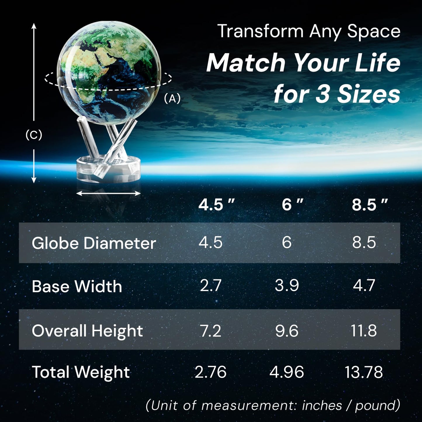 MOVA Globe - Earth with Clouds Prestige (8.5") | Self-Rotating Globe Powered by Light | Silent Motion, No Batteries or Wires | Unique Desk Decor or Gift for Space Lovers