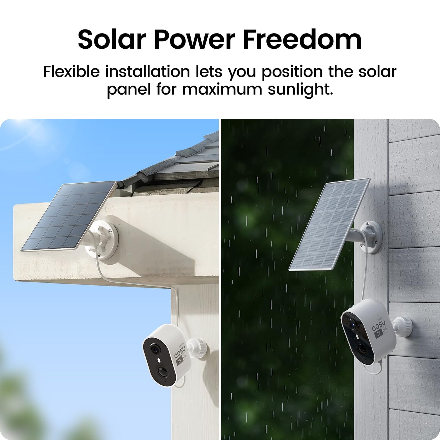aosu Solar Security Cameras Wireless Outdoor Home System, True 2K HD, Cross-Camera Tracking, PIR + AI Human Detection, Color Night Vision, Local Storage, No Subscription Required, 4-Cam-Kit