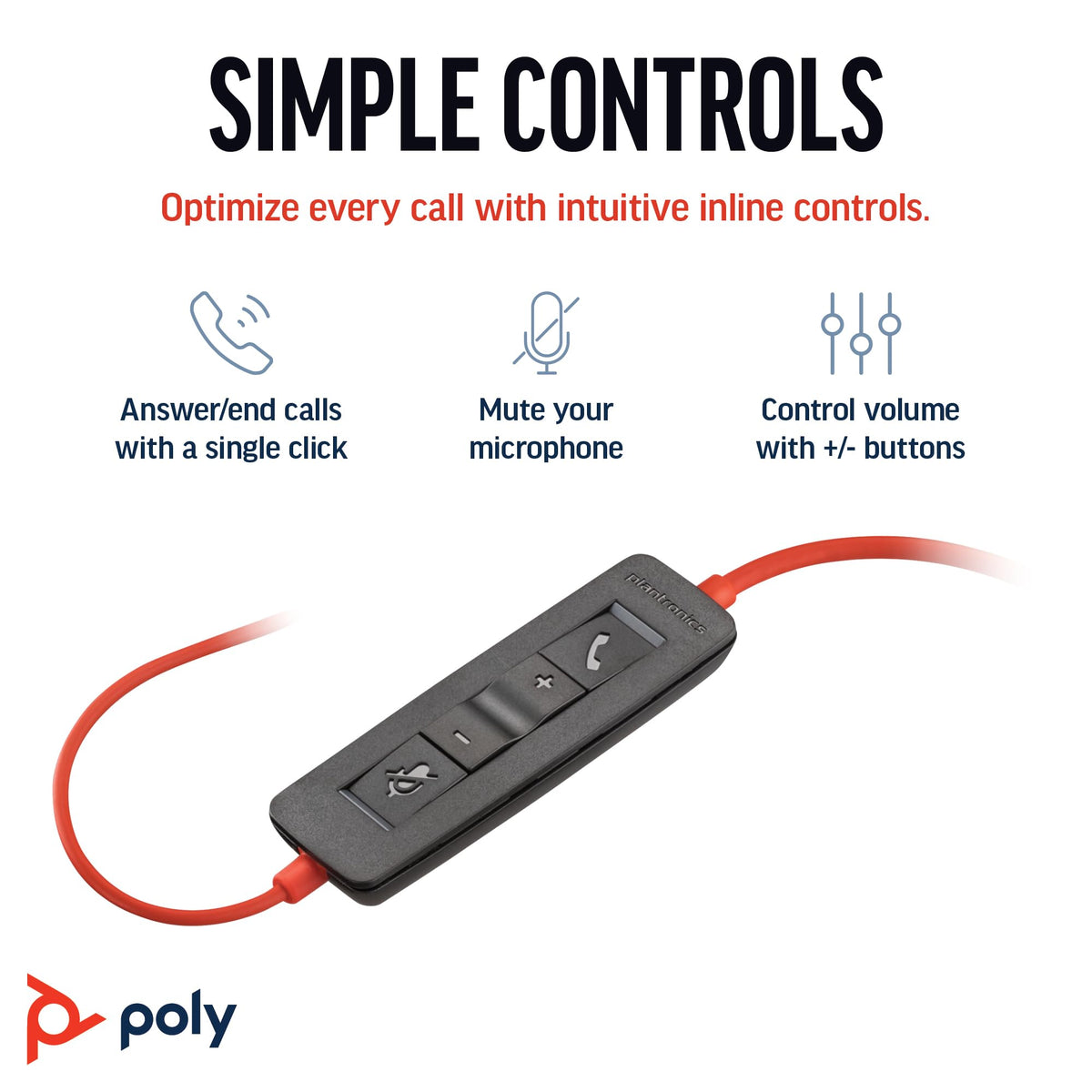 Poly Blackwire 3220 Wired Headset with Mic, Hi-Fi Stereo Sound, Noise-Canceling Mic, Stereo Design, Connect to PC via USB-C & USB-A Adapter, Over-Ear Design, Works with Virtual Meeting Platforms