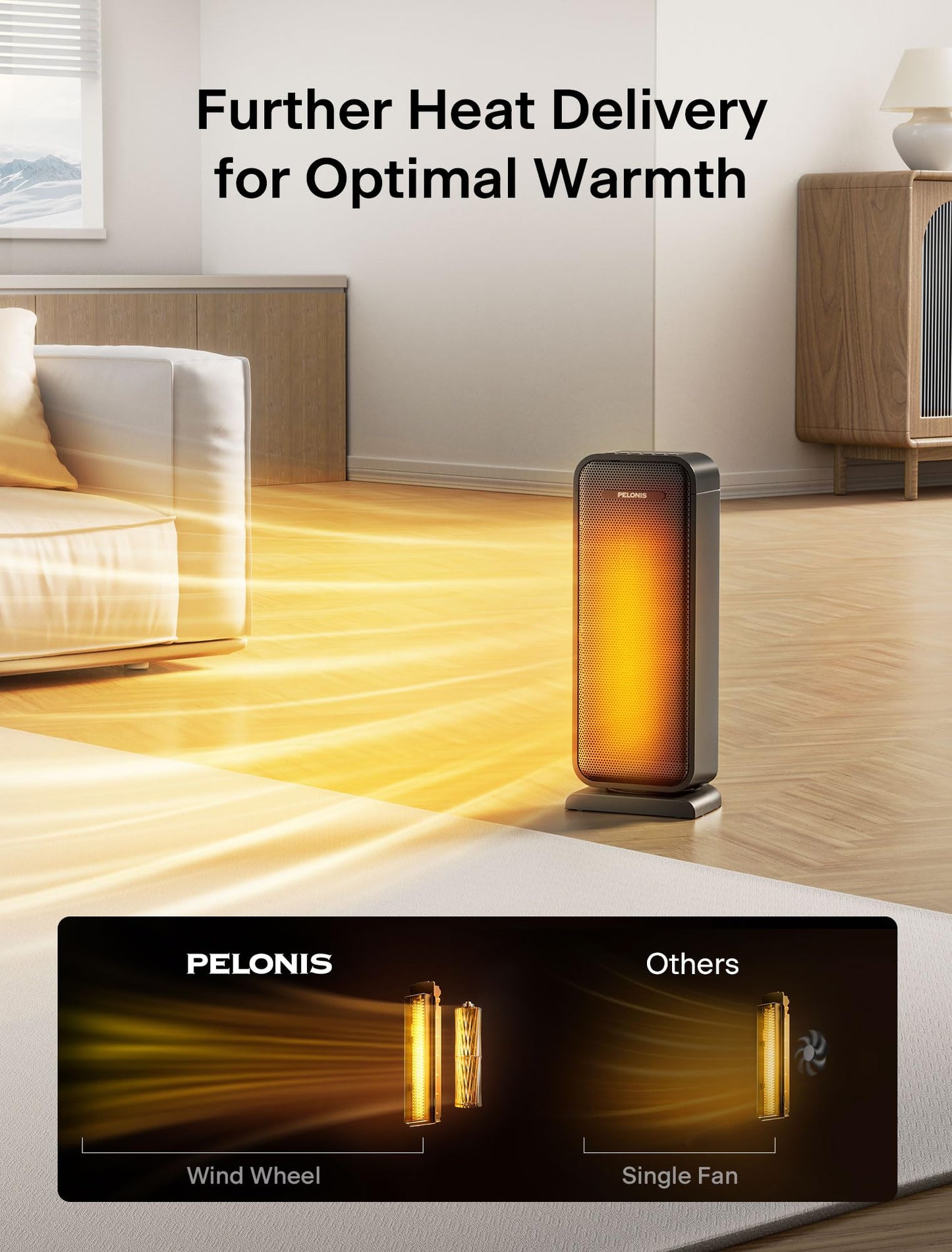 Pelonis 1500w Electric Space Heater for Indoor Use with Thermostat, Oscillation and Remote – Portable Ceramic Heater for Bedroom, Home and for Office Under Desk