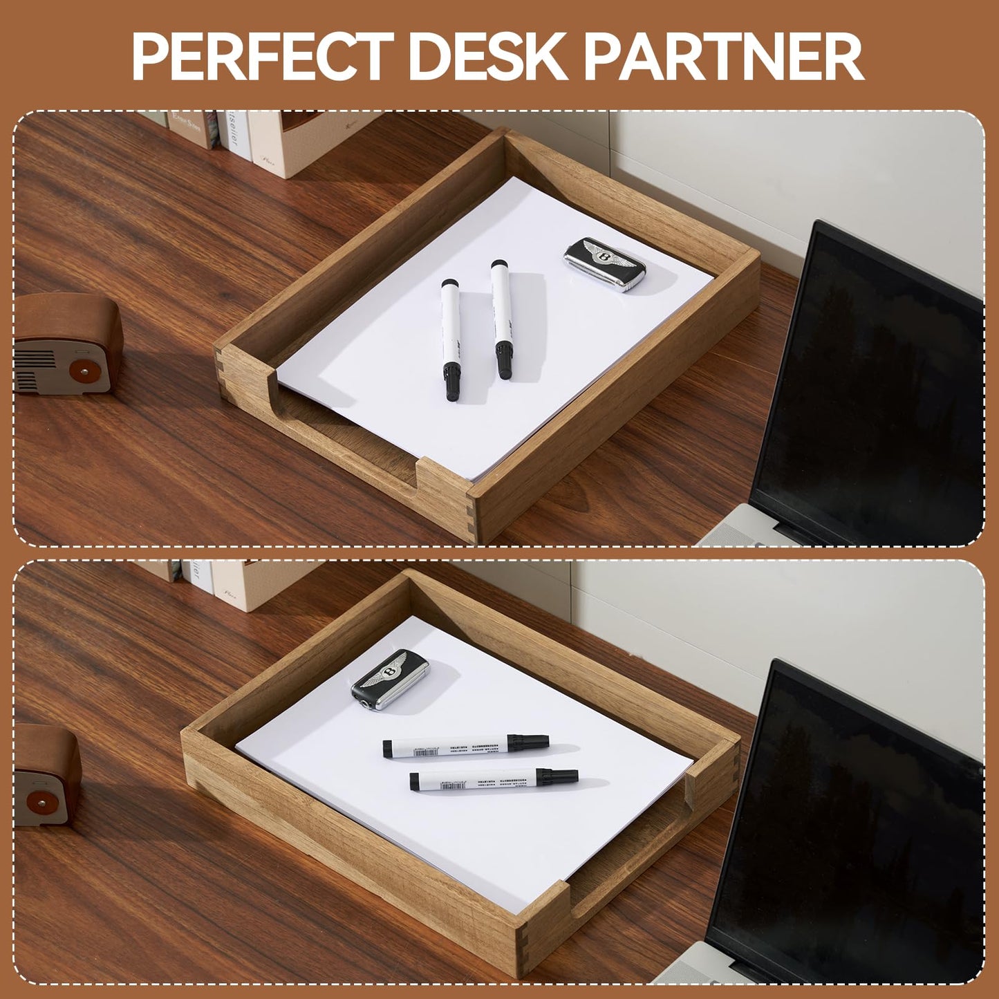 Kirigen Wood Letter-Size Tray Single-Tier(TP-DBR)- Wooden Tones Collection Front-Load Documents Tray for Office Desktop Organizer - Desk Magazine, File, Folder, Paper Holder Drak Brown