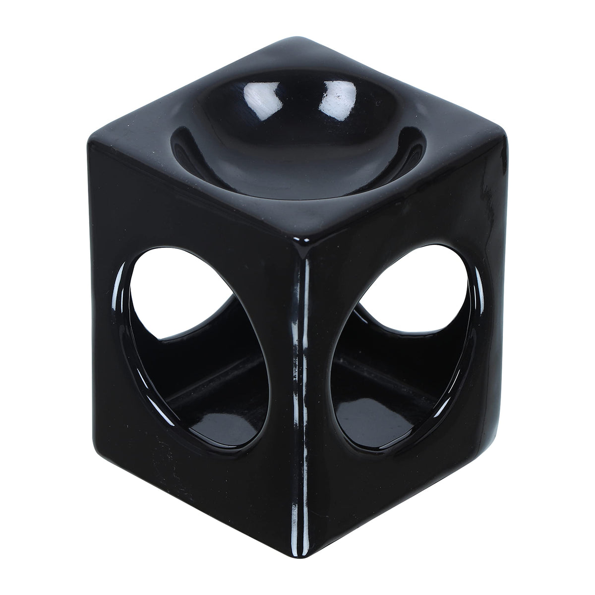 WHOLELIFEOBJECTS Ceramic Tealight Candle Holder Oil Burner, Essential Oil or Wax Melts Burner, Aromatherapy Aroma Oil Diffuser Furnace Home Decoration Romantic Black
