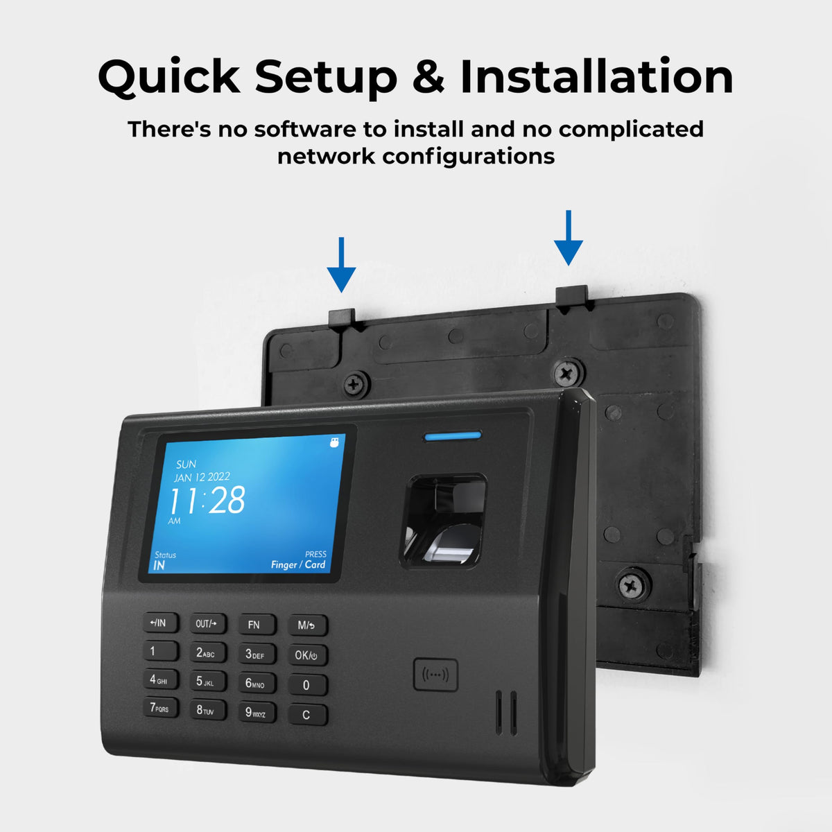 ANVIZ Time Clocks for Small Business Employees CX3 - No Monthly Fee No Software Required - Fingerprint Biometric Clock in and Out Machine - Right Out of The Box, Finger + RFID + Pin Punching