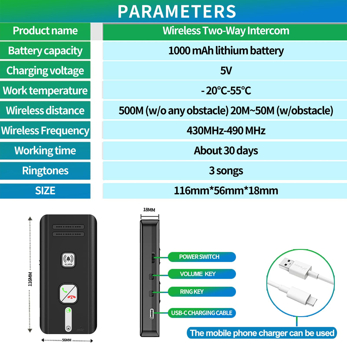 Home Intercom System Wireless 3 Pack, Expandable to 6 Units, Room-to-Room Communication, 1600ft Long Range, Auto Answer, Magnetic Wall Mount, 30-Day Battery, for Elderly Parents, Office, Indoor Use.