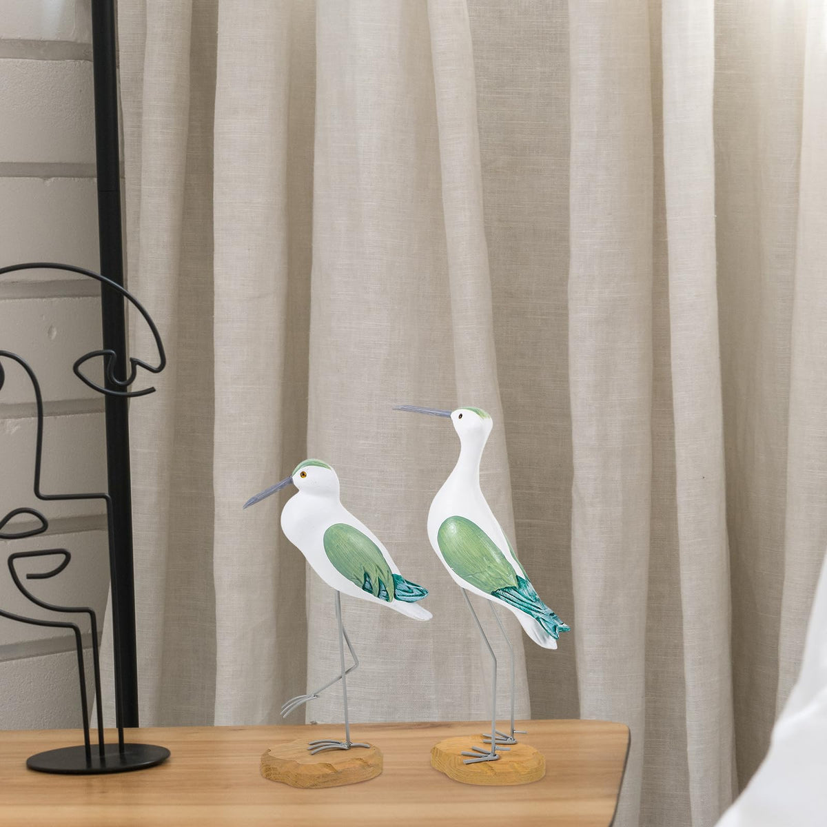 HEALLILY 2pcs Coastal Decor Wooden Seagull Figurine Bird Statue Nautical Coastal Ocean Home Decoration Green