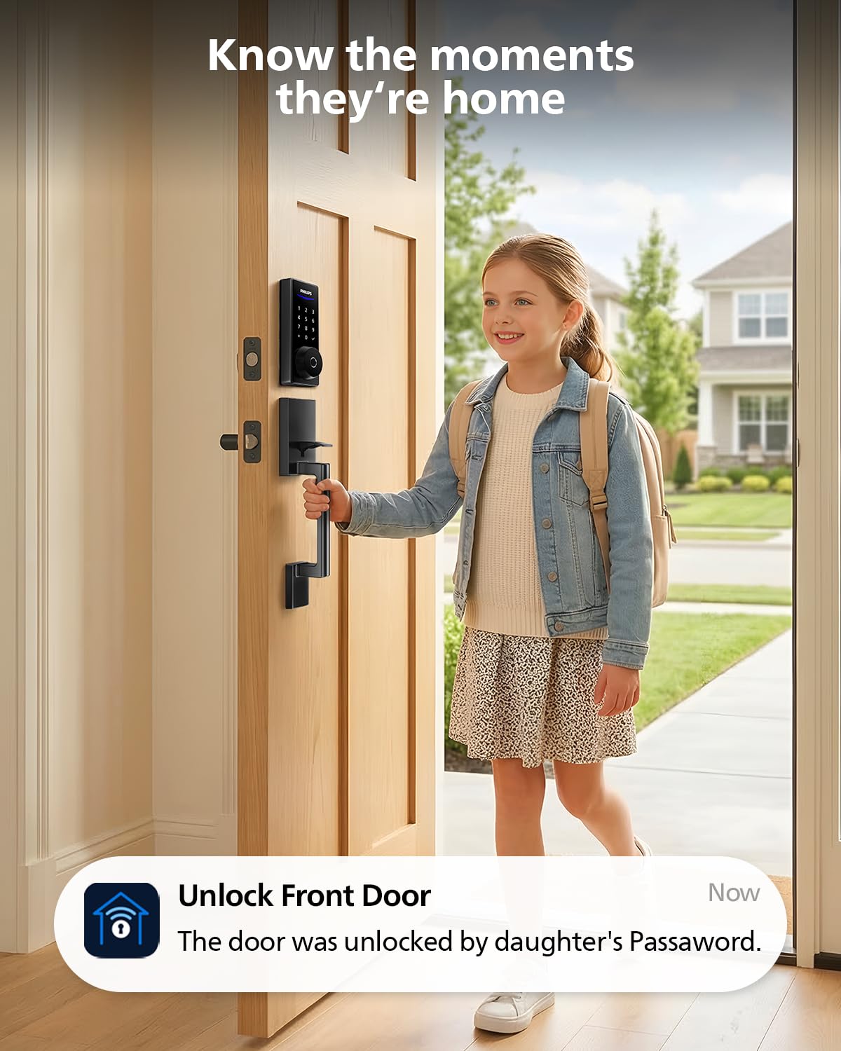 Philips Wi-Fi Smart Lock with Handle, WiFi Keyless Entry Keypad Door Lock with Handle, Front Door Deadbolt Set, Fingerprint Unlock, PIN Code Unlock, Auto Locking, App Remote Control, Bulit in WiFi