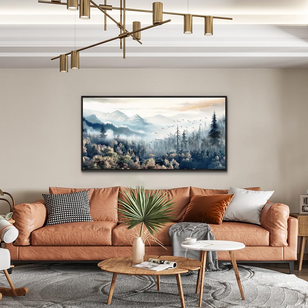 Wapluam Large Black Framed Wall Art For Living Room Abstract Canvas Wall Decoration For Office Fog Forest Landscape Wall Paintings Stretched and Framed Pictures Artwork Modern Bedroom Home Decor