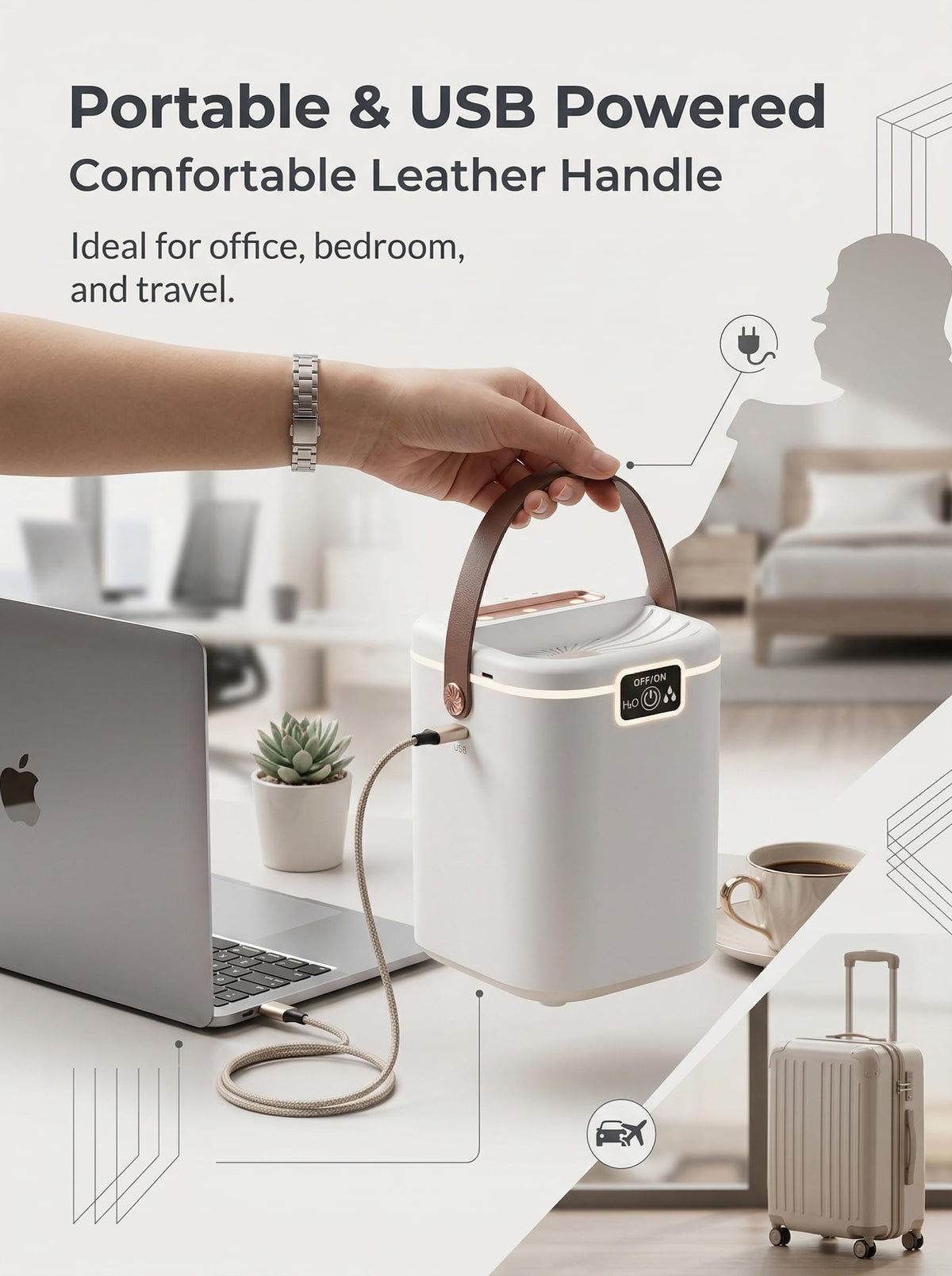 2L Cool Mist Humidifiers for Bedroom, 3 Nozzles Quiet Small Humidifier with 4 Mist Modes, Top Fill Desktop Personal Humidifier with Night Light & Auto-Shutoff, Portable USB Powered for Office, Plants