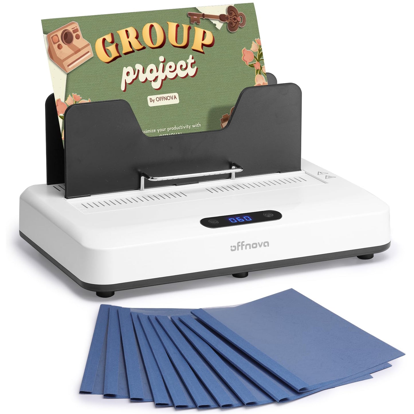 OFFNOVA Thermal Binding Machine 500 Sheets Capacity, No Preheat, Air Cooling, Book Binder Machine with 20 Binding Covers, for A4/A5/Letter Size Business Documents, Office and Homeschool Projects