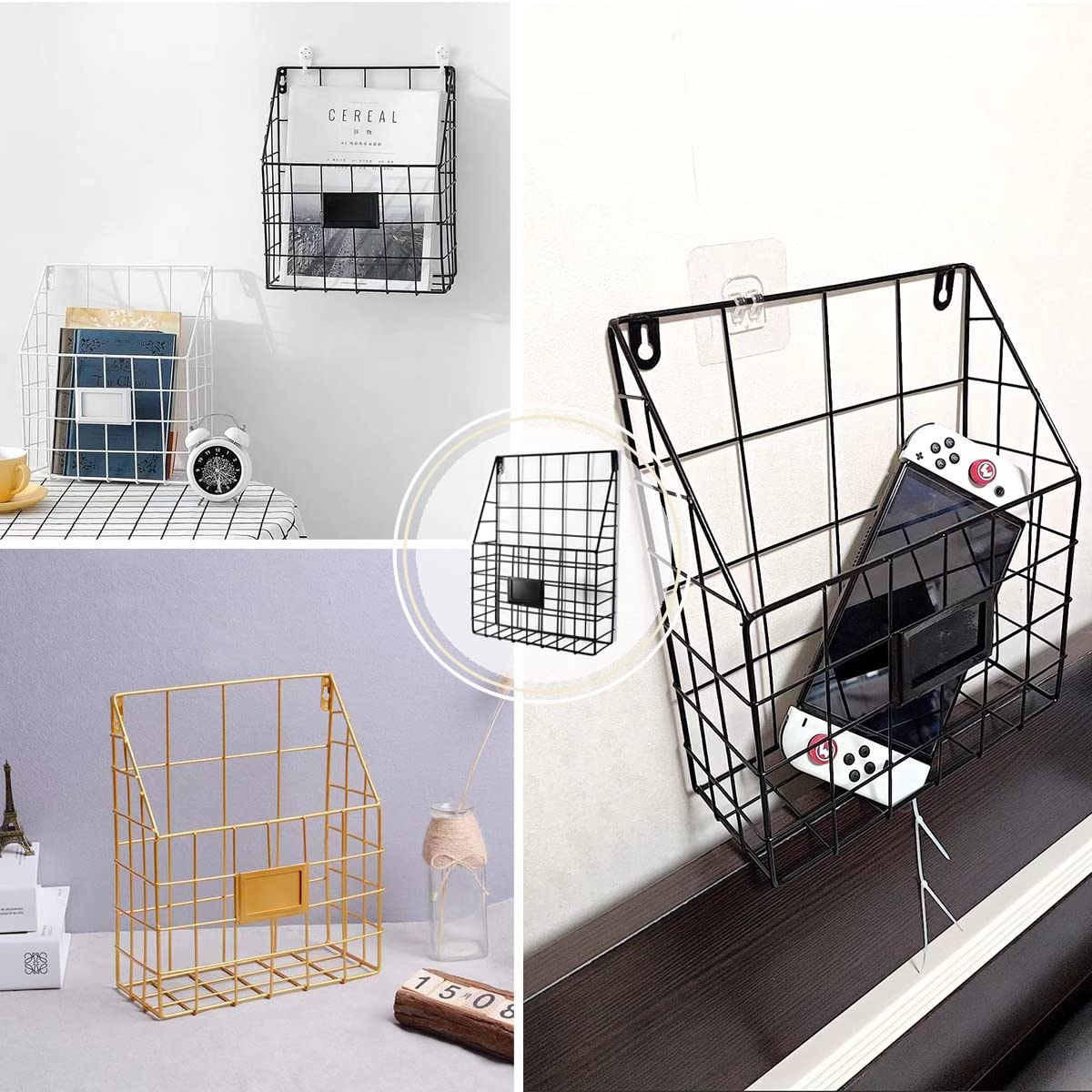 Hanging Wall File Rack 1Pack Pockets Organizer Office Hanging Magazine Rack Metal Mesh Folder Wall File Holder Wall Mount Magazine Folder Wall Mounted Organizer Holder for Office Home Work Organizing