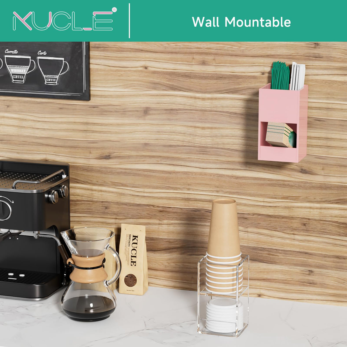 Kucle 2-Tier Coffee Station Organizer for Countertop, 2 Compartments Clear Acrylic Cup and Lid Holder Tea Condiment Storage Upright Coffee Bar Organizer Pod Dispenser for Office Breakroom Home Kitchen