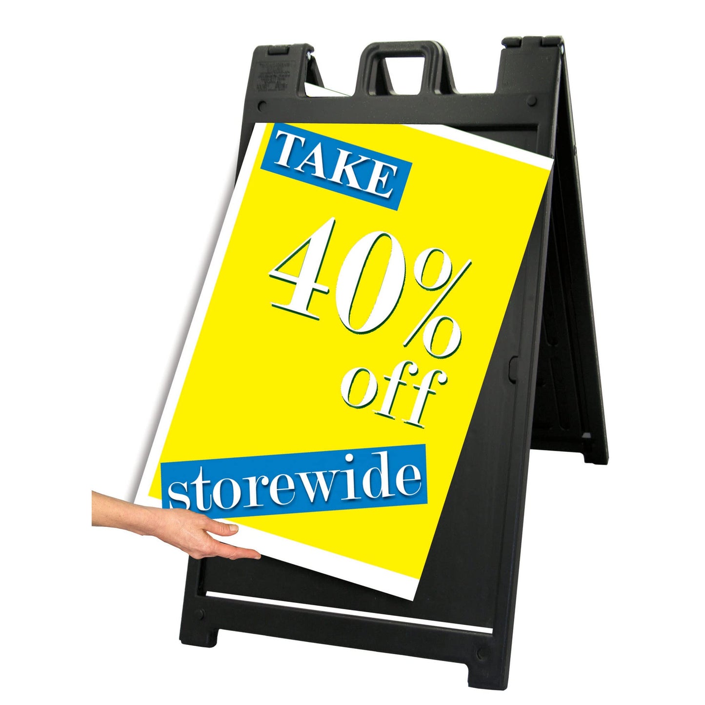 Plasticade Signicade Deluxe A Frame Durable Folding Double Sided Portable Sidewalk Curb Sign Display with Quick-Change System, Black