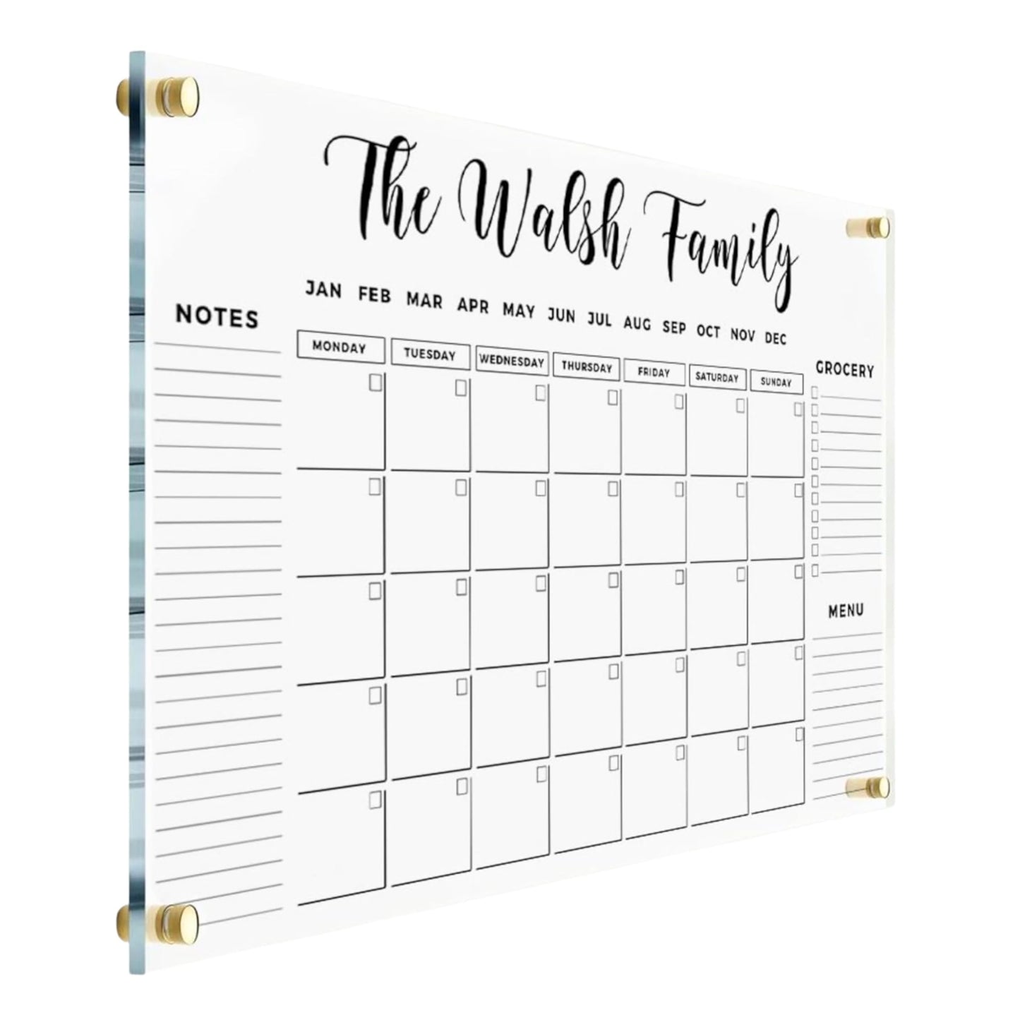 Large Personalized Acrylic Wall Calendar - Personalized 2026 Dry Erase Calendar Family Calendar Monthly and Weekly Board Family Planner (14"x11", Standard Package)