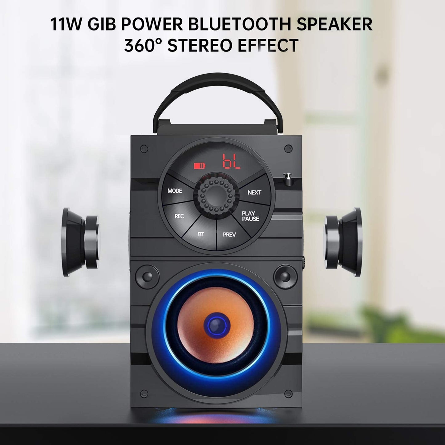 Aesackir Portable Big Bluetooth Speakers with Light, Wireless with Subwoofer, FM Radio, LED Lights, EQ, Booming Bass, Bluetooth 4.2 Stereo Loud Outdoor/Indoor Retro, for Home, Camping, Travel, Black