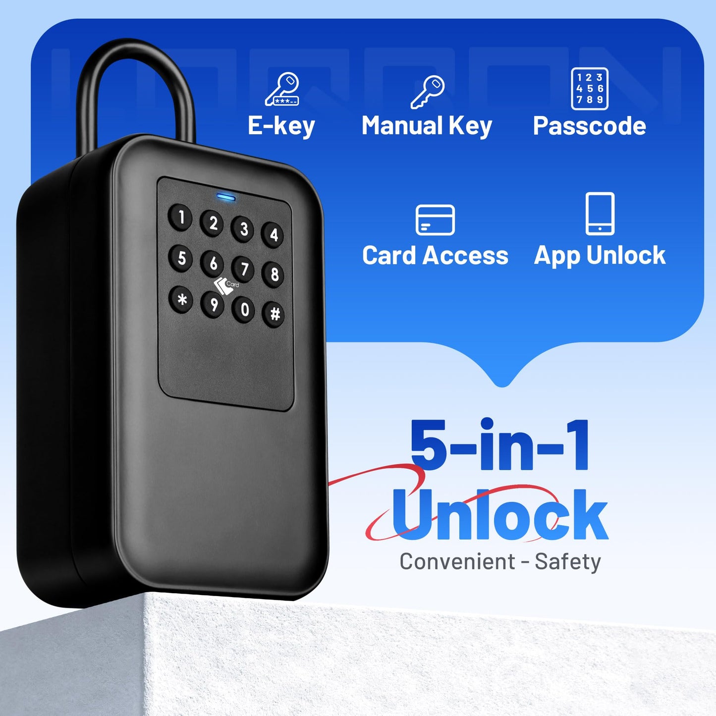 LOQRON Smart Key Lock Box with Bluetooth TTLock APP Control, Silicone Keypad IP65 Waterproof USB-C & Manual Key Emergency Unlock Large Capacity for Outdoor Home & Airbnb