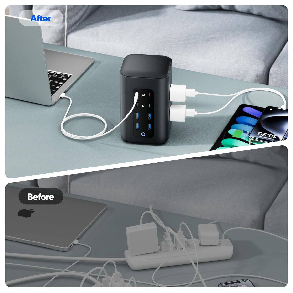 TenTrend Power Strip Tower (230W), 14-in-1 USB-C Charging Station Tower with 2000J Surge Protection, 5FT Extension Cord with 6 AC Outlets & 8 USB Ports for Home Office Dorm Essentials