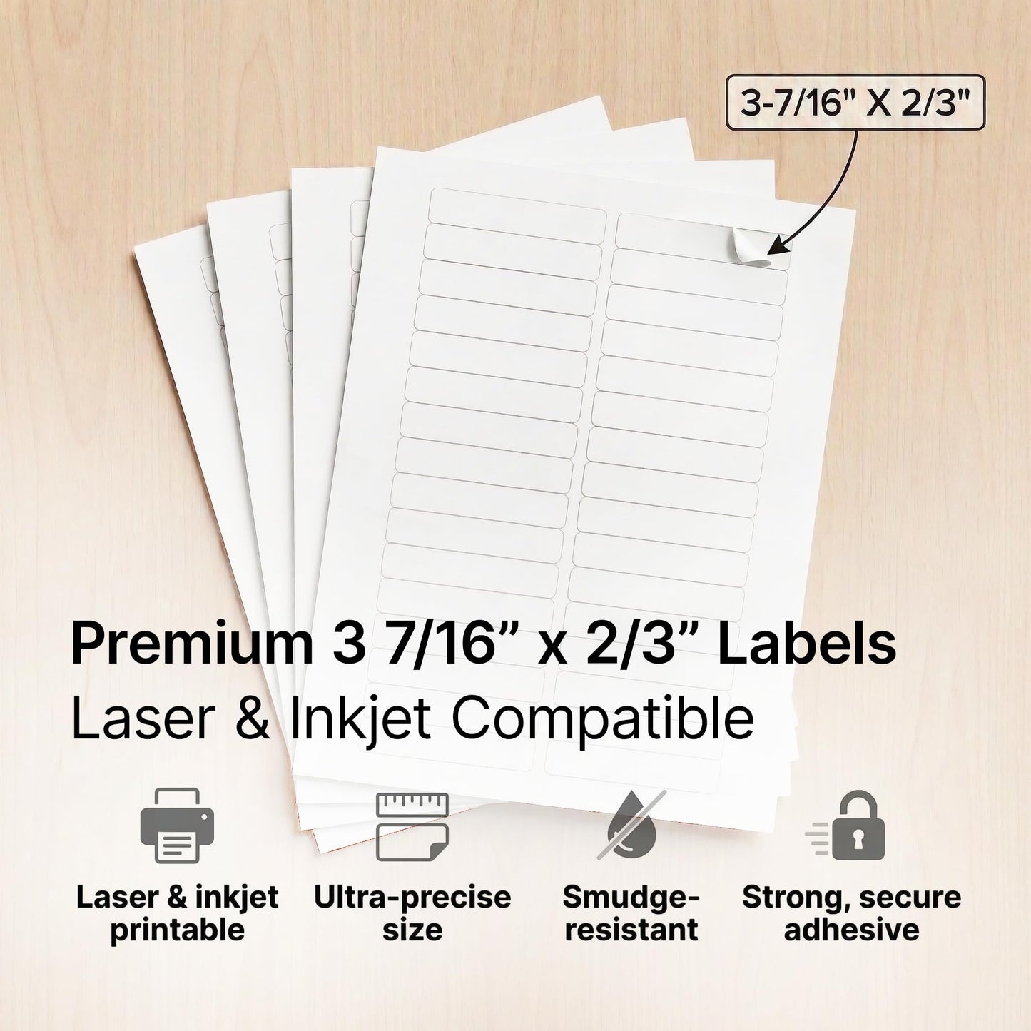 3 7/16" X 2/3" Matte White Printable Labels (500 Sheets, 15000 Stickers) File Folder, Address, Mailing Labels for Laser & Inkjet Printers - Spartan Industrial Template R012