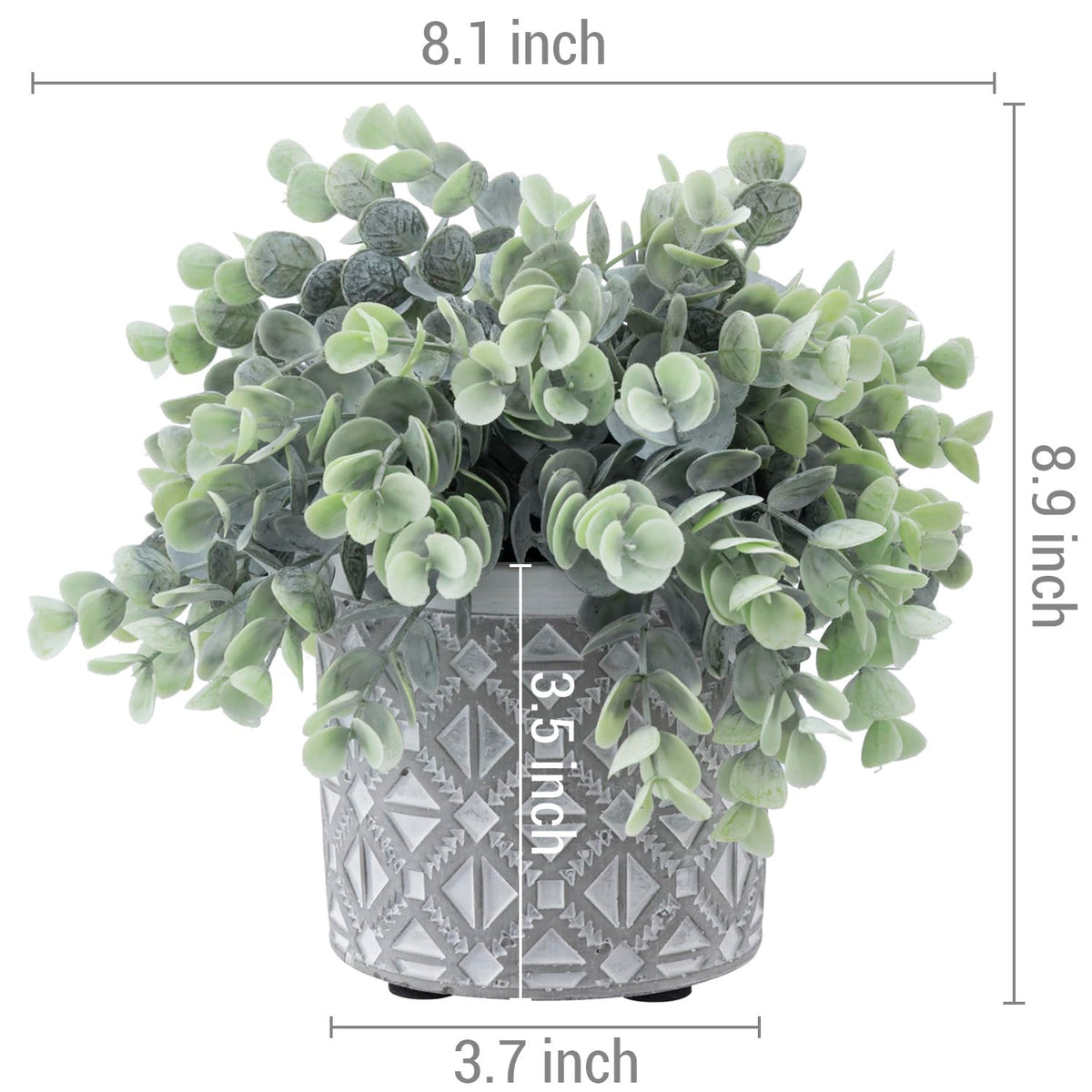 MyGift Artificial Eucalyptus Plant in Modern Gray Concrete Pots with Geometric Embossed Pattern (1, Grey)