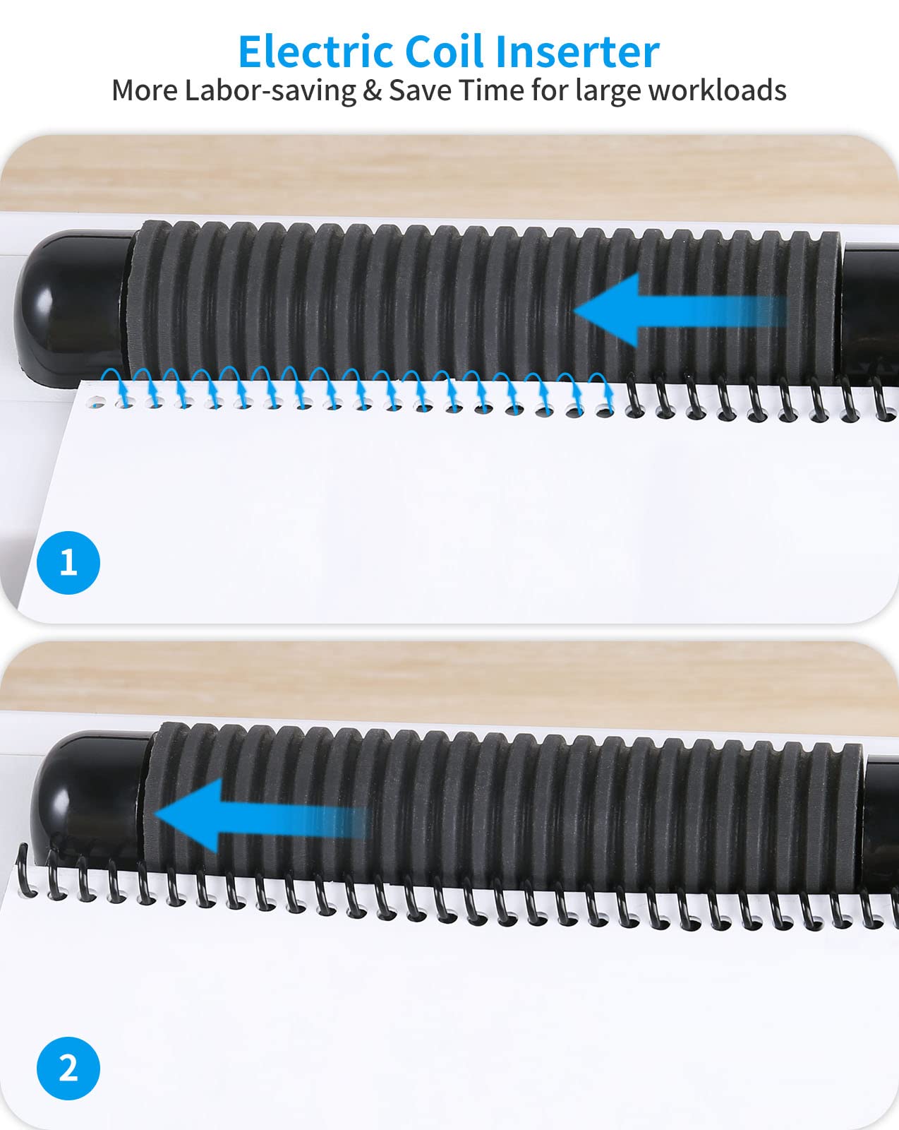 MAKEASY Spiral Coil Binding Machine with 46 Fully Disengaging Pins - 4:1 Pitch - Electric Coil Inserter - Adjustable Side Margin, Comes with Free 1 Box Coil Spines & Plier, 20 Sheet Punch Capacity
