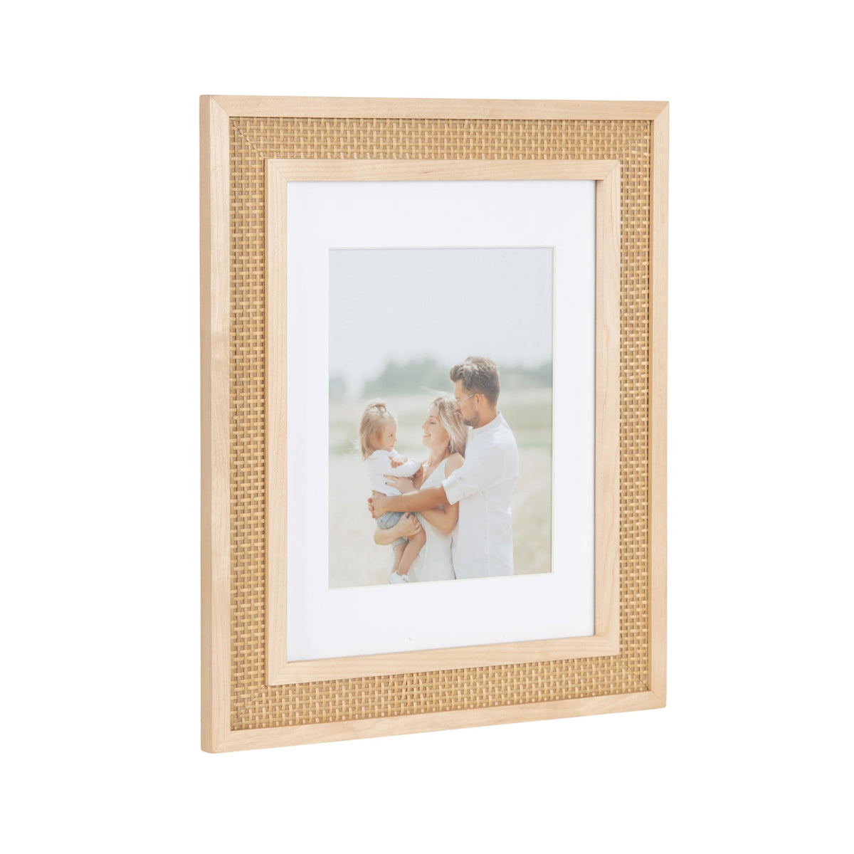 Kate and Laurel Corah Modern Faux Rattan Picture Frame Set of 2, 11 x 14 matted to 8 x 10, Natural, Boho Two-Piece Glass Photo Frame Set for Gallery Wall Design in Living Room Wall Decor