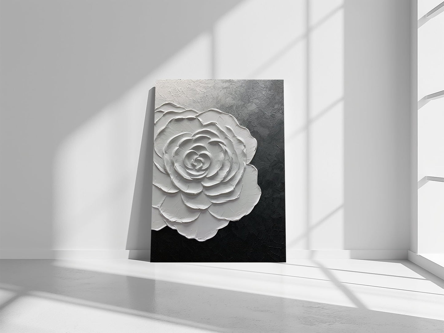moshinart 24 x 36in Hand-Painted Oil Painting 3D Texture Black White Grey Modern Minimalist Black Abstract Wall Art, Home Office Wall Decoration Flower