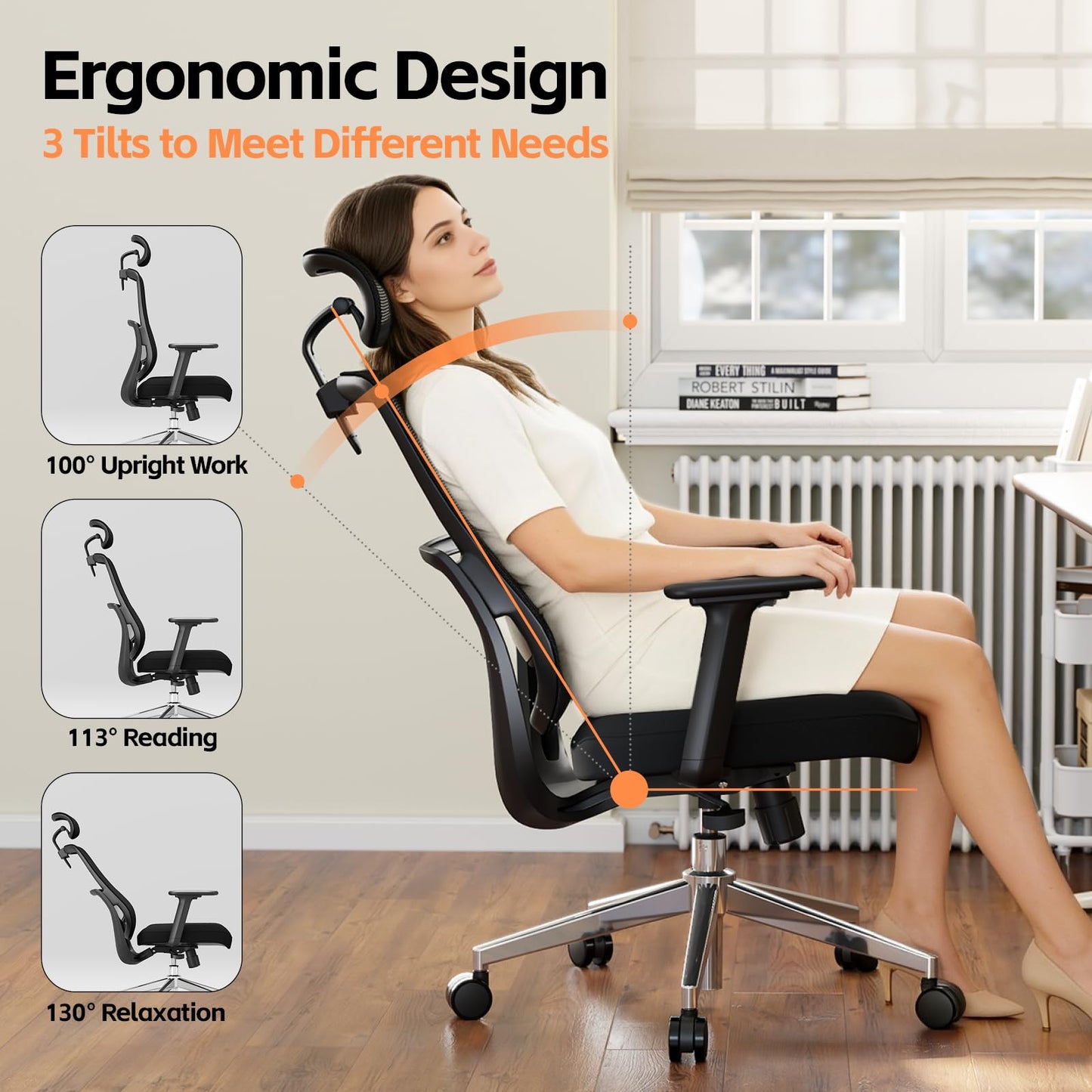 QuelSoft Ergonomic Office Chair, Home Office Desk Chairs, 3D Lumbar Support High Back Desk Chair, Comfortable Computer & Gaming Chair for Office & Home - Black
