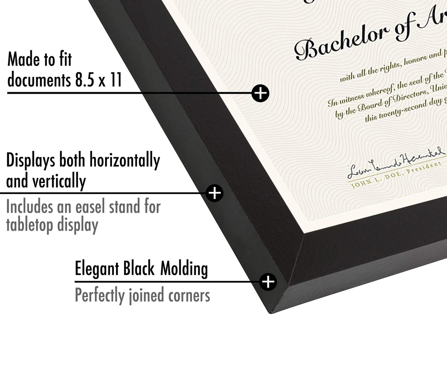 Americanflat 8.5x11 Diploma Frame with Shatter-Resistant Glass - Set of 2 - Document Frames with Engineered Wood - Legacy Collection - Certificate Frame for Tabletop and Wall Display - Black