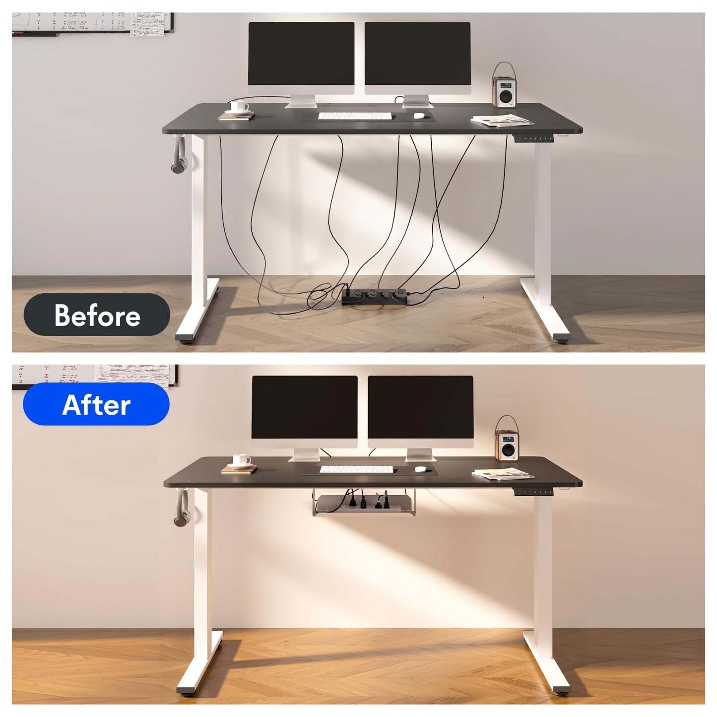 FLEXISPOT EN2 Whole-Piece Standing Desk with Clamp Power Strip, 55 x 28” Electric Stand Up Height Adjustable Desk with Cable Management (Black Frame + 55" Black Top, 2 Packages)